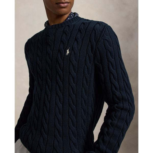 Hunter Navy Cable-Knit Cotton Sweater Polo Ralph Lauren 6