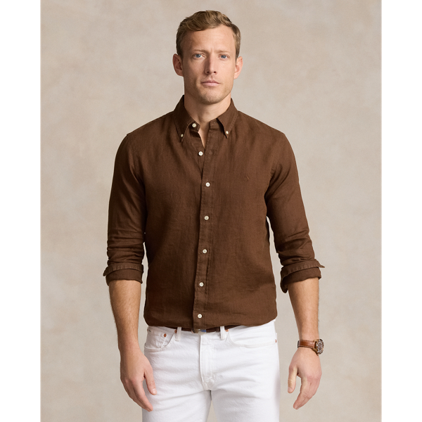 Chocolate Mousse Custom Fit Linen Shirt Polo Ralph Lauren 1