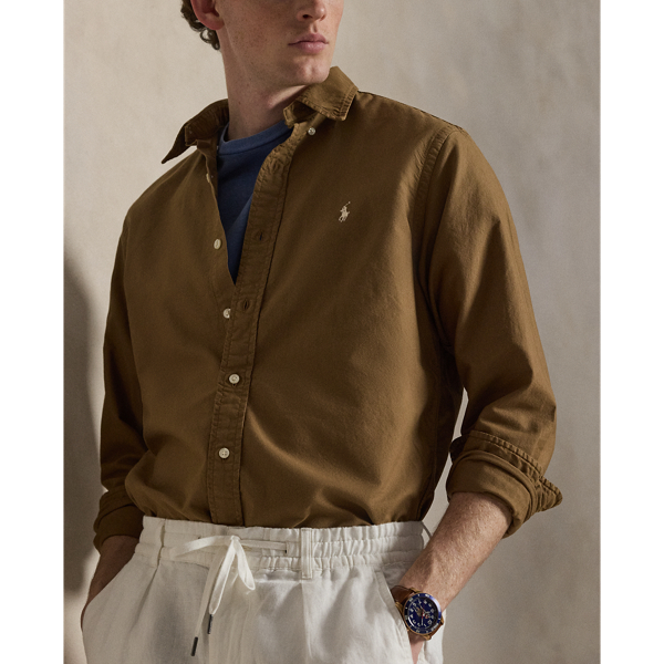RL Brown Classic Fit Garment-Dyed Oxford Shirt Polo Ralph Lauren 6