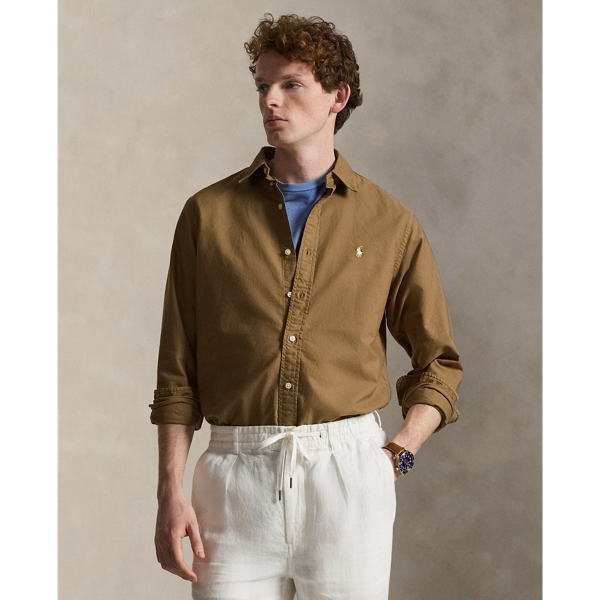 RL Brown Classic Fit Garment-Dyed Oxford Shirt Polo Ralph Lauren 7