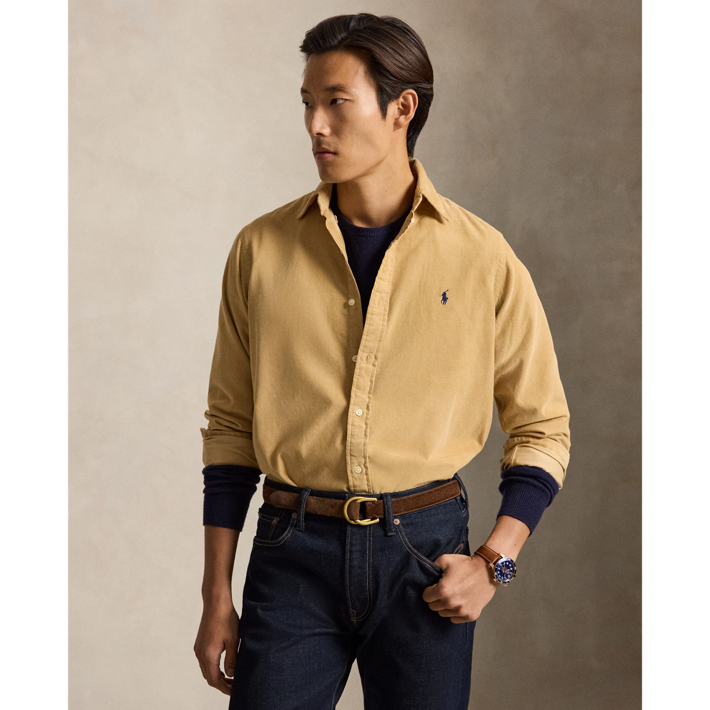Мужская рубашка Ralph Lauren Classic Fit Corduroy, цвет: Верблюжий — фото 4