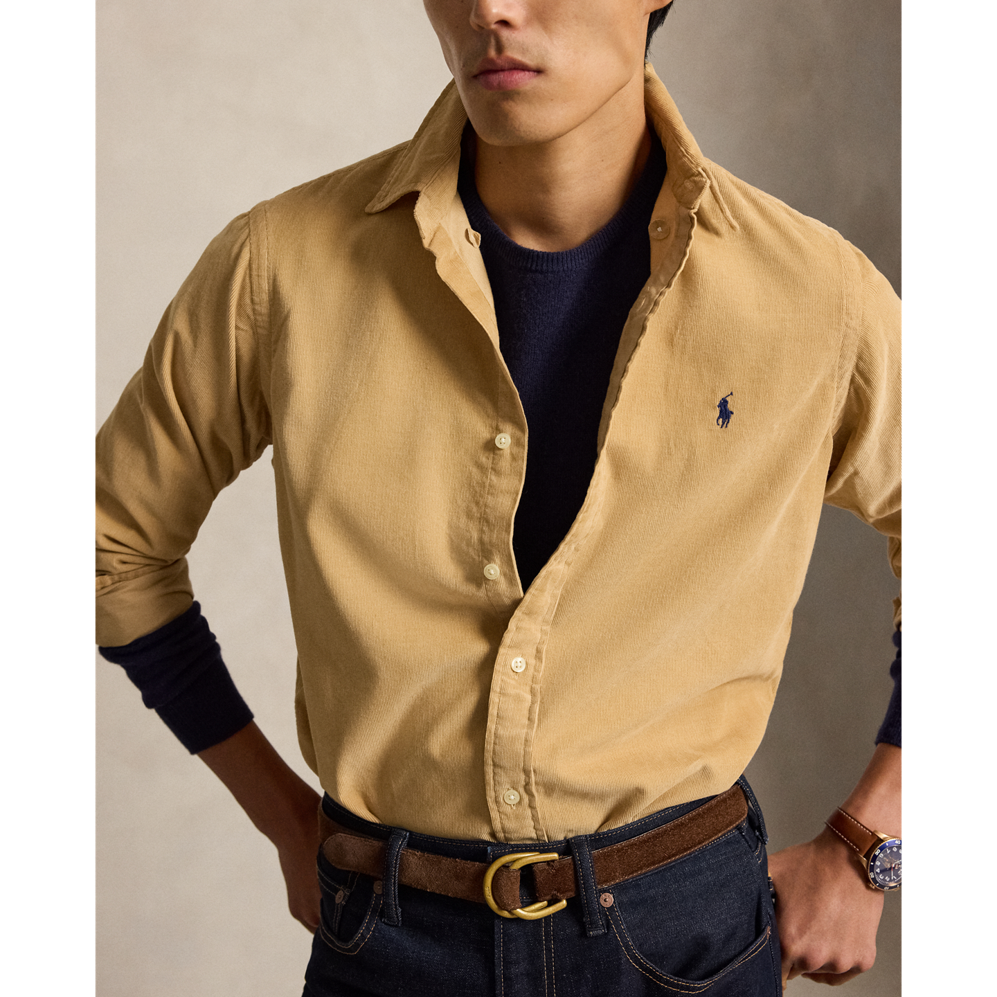 Мужская рубашка Ralph Lauren Classic Fit Corduroy, цвет: Верблюжий — фото 3