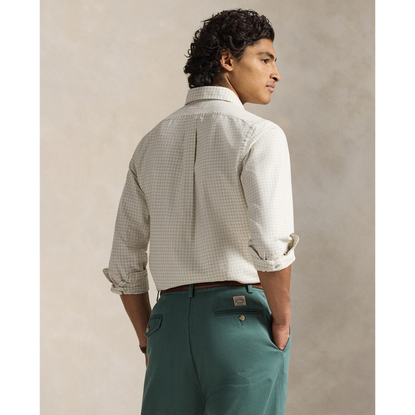 Мужская рубашка Ralph Lauren Classic Fit Gingham Oxford, цвет: Песочный белый — фото 2
