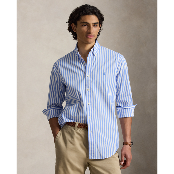 Cabana Blue / White Classic Fit Striped Peached Poplin Shirt Polo Ralph Lauren 1