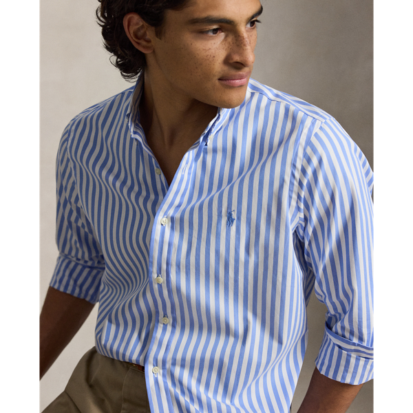 Cabana Blue / White Classic Fit Striped Peached Poplin Shirt Polo Ralph Lauren 5