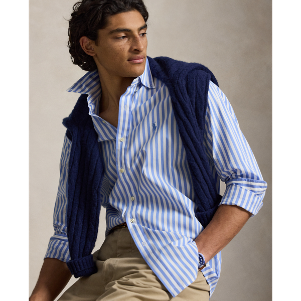 Cabana Blue / White Classic Fit Striped Peached Poplin Shirt Polo Ralph Lauren 6
