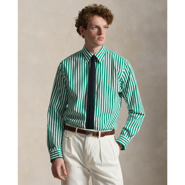 Classic Fit Striped Peached Poplin Shirt