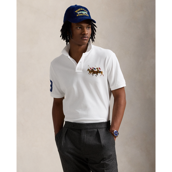 White Classic Fit Triple-Pony Mesh Polo Shirt Polo Ralph Lauren 1