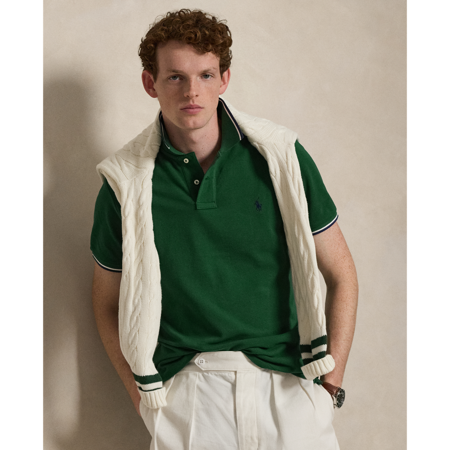 Мужская сетчатая рубашка-поло Ralph Lauren Custom Slim Fit, цвет: Тёмно-зелёный — фото 4