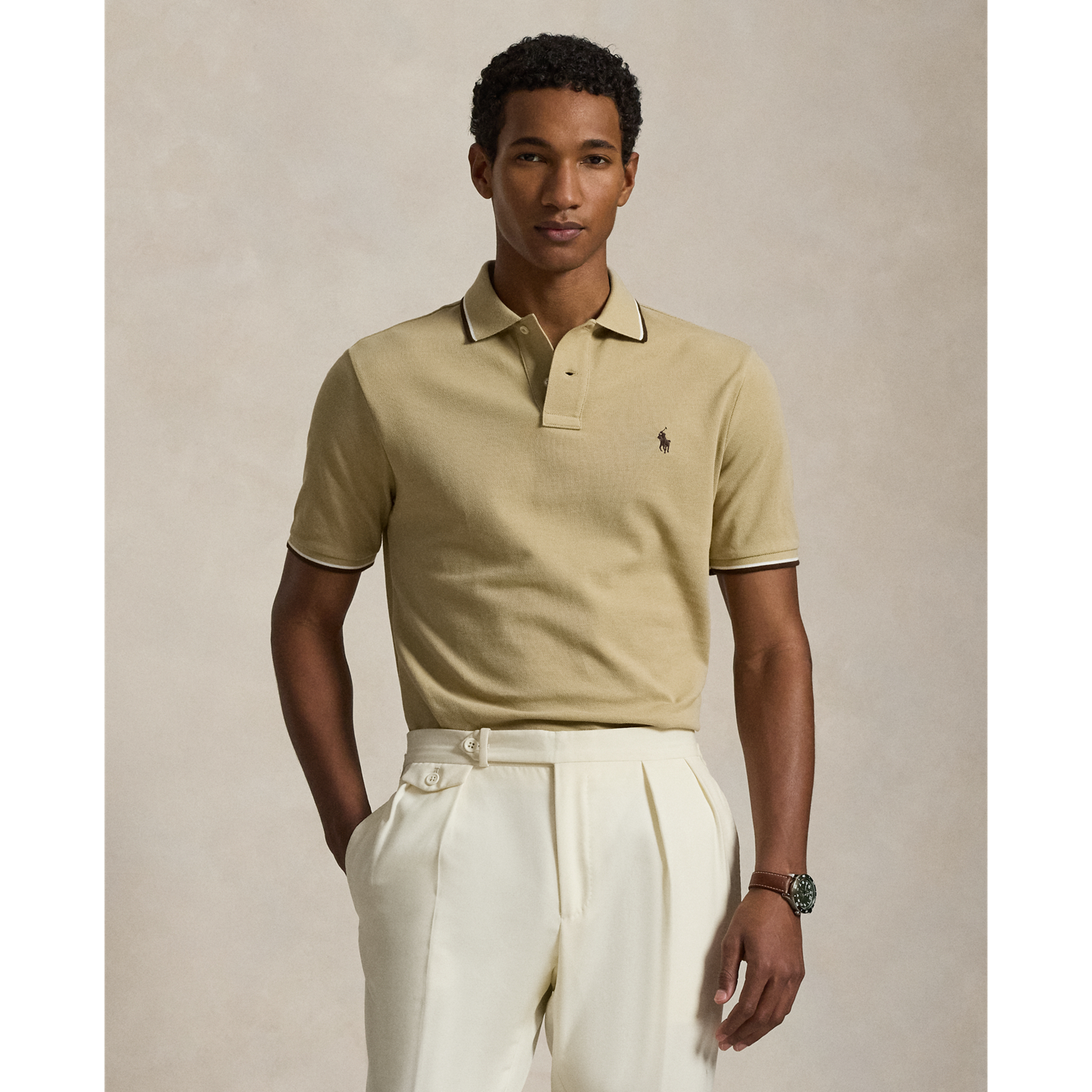 Мужское поло Ralph Lauren Classic Fit Mesh Polo, цвет: Бежевый — фото 4