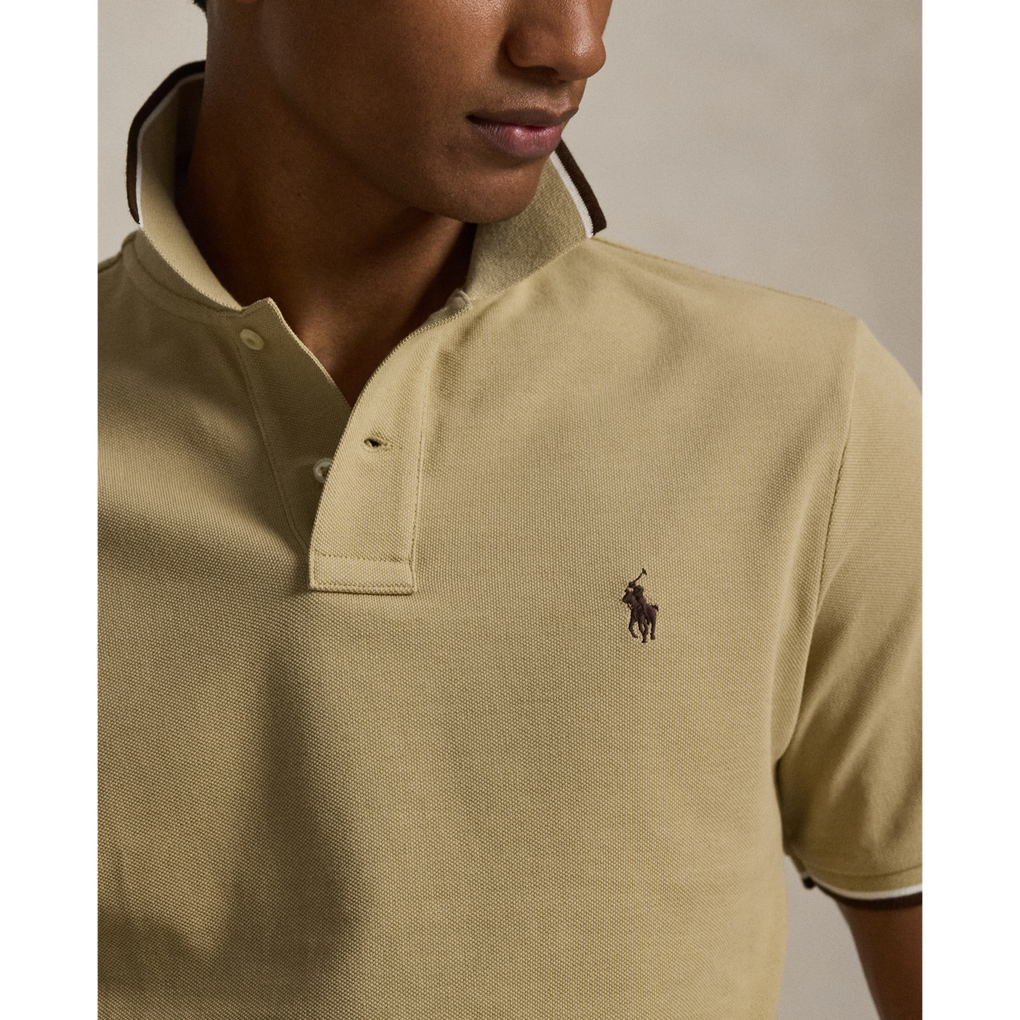 Мужское поло Ralph Lauren Classic Fit Mesh Polo, цвет: Бежевый — фото 3