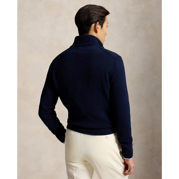 Pull en coton demi-zipp&eacute; &agrave; col chemin&eacute;e Polo Ralph Lauren en Marine chasseur 5