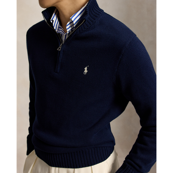 Pull en coton demi-zipp&eacute; &agrave; col chemin&eacute;e Polo Ralph Lauren en Marine chasseur 6