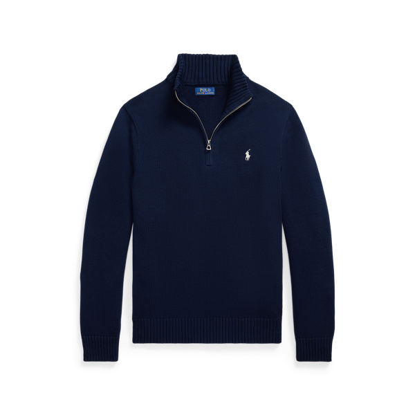 Pull en coton demi-zipp&eacute; &agrave; col chemin&eacute;e Polo Ralph Lauren en Marine chasseur 2