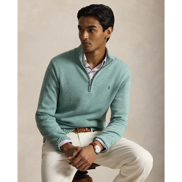 Quarter-Zip Cotton Mockneck Jumper