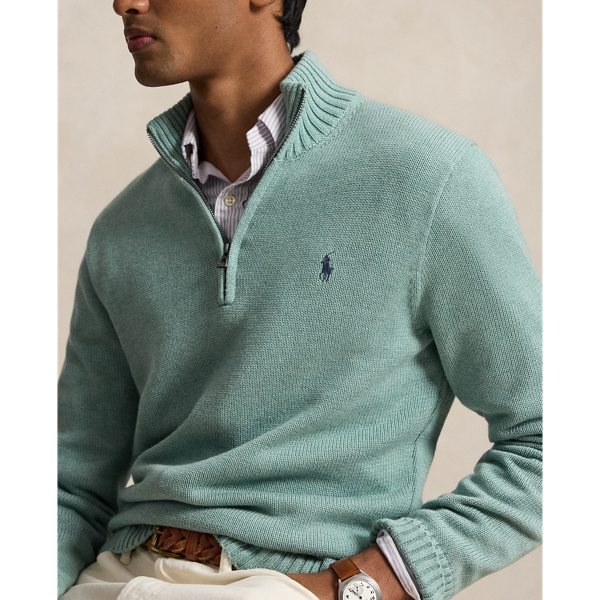 Quarter-Zip Cotton Mockneck Jumper