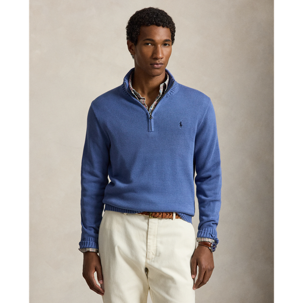 Quarter-Zip Cotton Mockneck Jumper