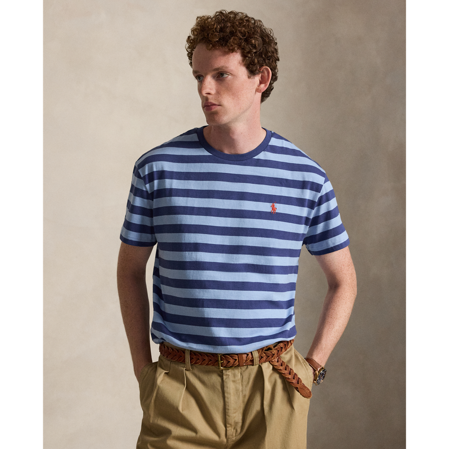 Мужская футболка Ralph Lauren Classic Fit Striped Jersey, цвет: Шамбре синий / Тёмно-синий — фото 4