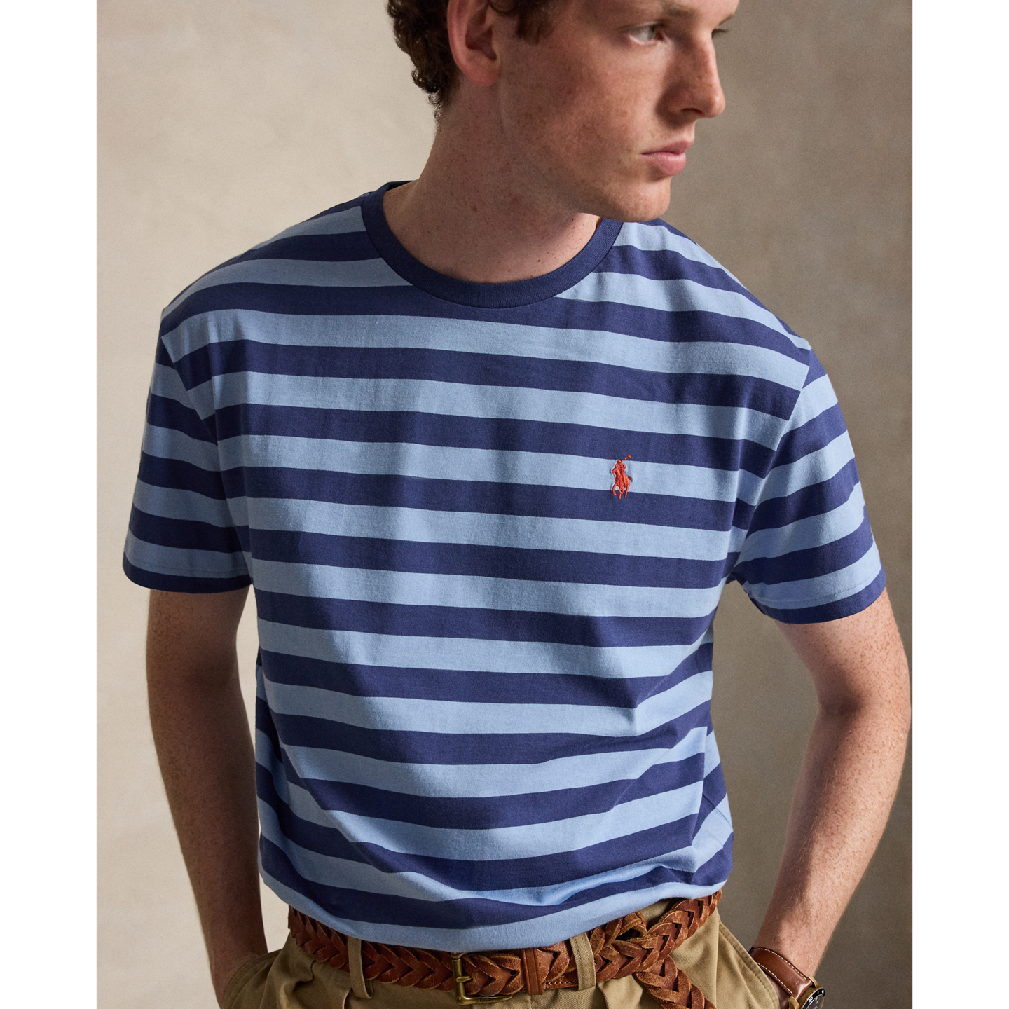 Мужская футболка Ralph Lauren Classic Fit Striped Jersey, цвет: Шамбре синий / Тёмно-синий — фото 3