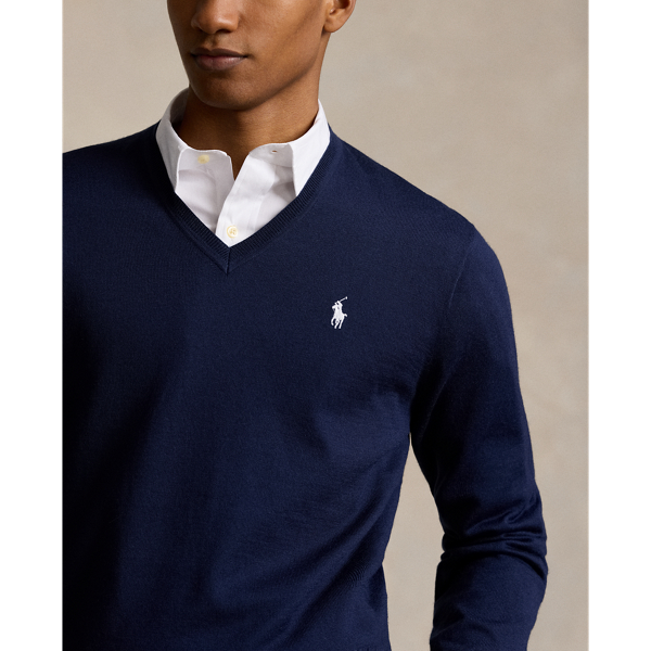 Ralph lauren navy v neck jumper best sale