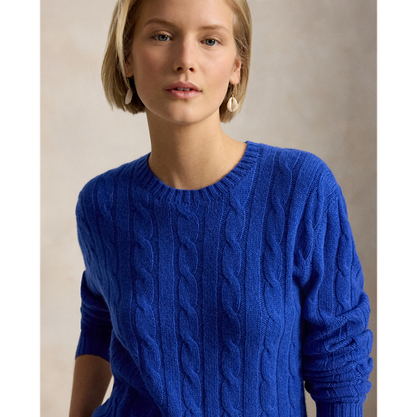 Benitoite Blue Heather The Iconic Cable-Knit Cashmere Sweater Polo Ralph Lauren 9