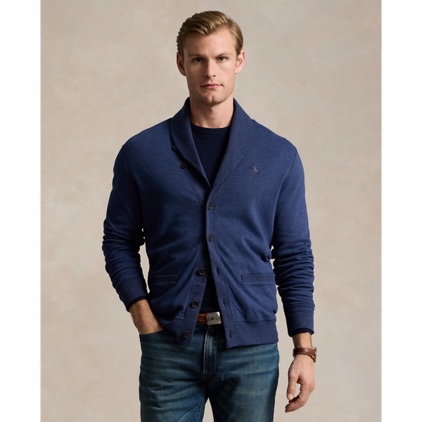 Men's blue shawl collar cardigan hotsell