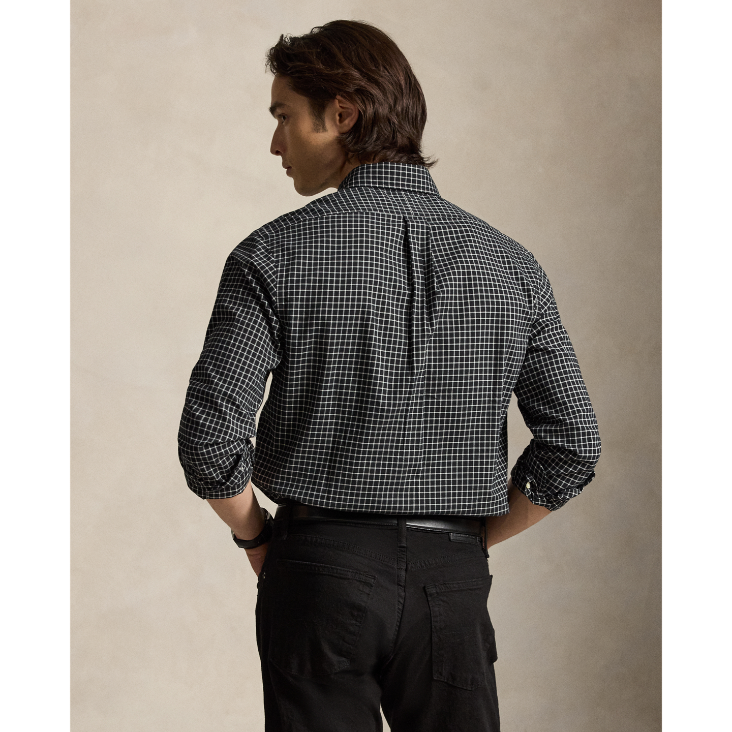 Мужская рубашка Ralph Lauren Classic Fit Plaid Twill, цвет: Чёрный кремовый — фото 2