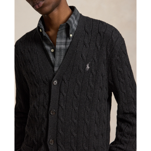 Dark Granite Heather Cable-Knit Cotton Cardigan Polo Ralph Lauren 6