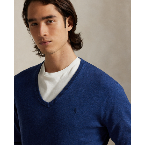 Rustic Navy Heather Cotton V-Neck Sweater Polo Ralph Lauren 6