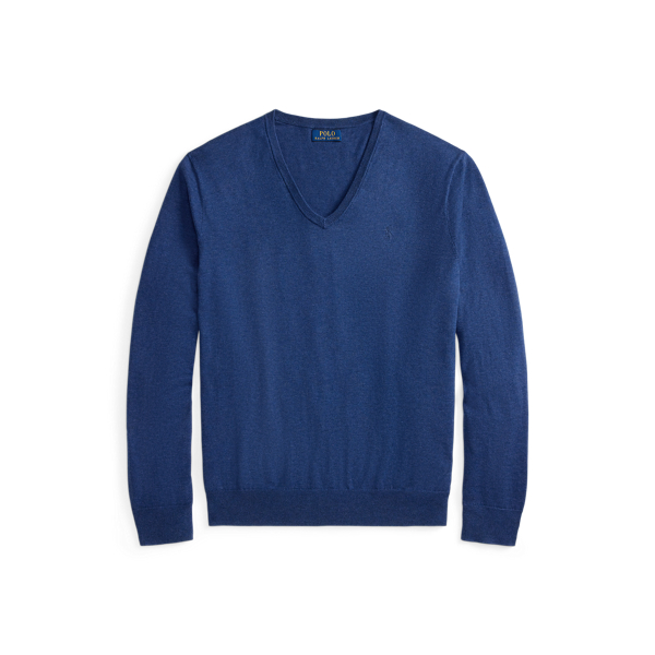 Rustic Navy Heather Cotton V-Neck Sweater Polo Ralph Lauren 2