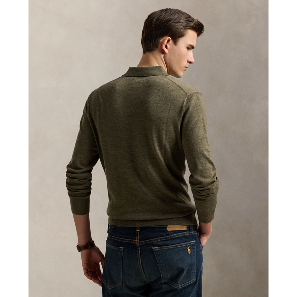 Cargo Olive Heather Washable Wool Polo-Collar Jumper Polo Ralph Lauren 5