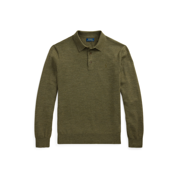 Cargo Olive Heather Washable Wool Polo-Collar Jumper Polo Ralph Lauren 2
