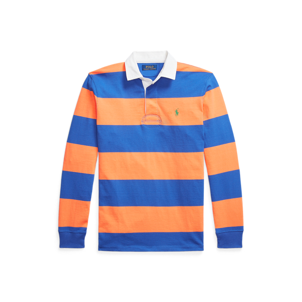 VTG Polo Ralph Lauren Orange Blue Striped Rugby Pullover shops Shirt w/ Crest Size XXL