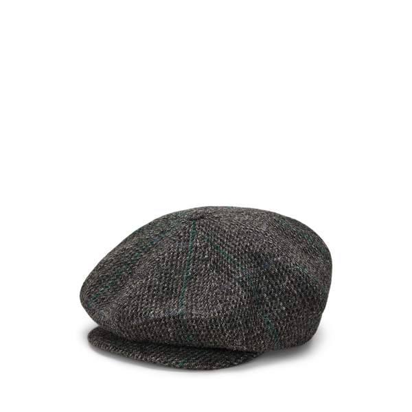 Charcoal Multi Overcheck Tick-Weave Wool Newsboy Cap Polo Ralph Lauren 1