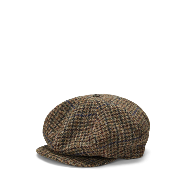 Brown Multi Glen Plaid Wool Tweed Newsboy Cap Polo Ralph Lauren 1