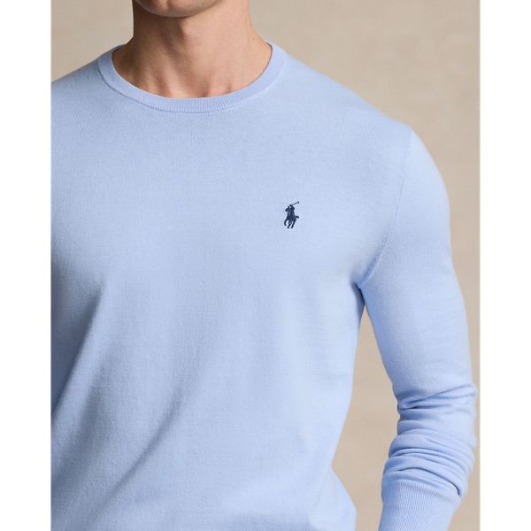 Pull &agrave; col rond en coton Slim Fit Polo Ralph Lauren en Bleu jacinthe 6