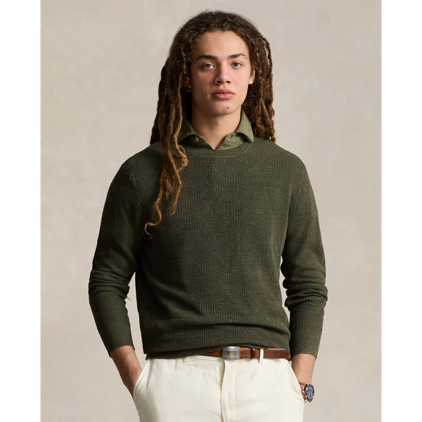 Thermal Green Textured Linen Crewneck Sweater Polo Ralph Lauren 1