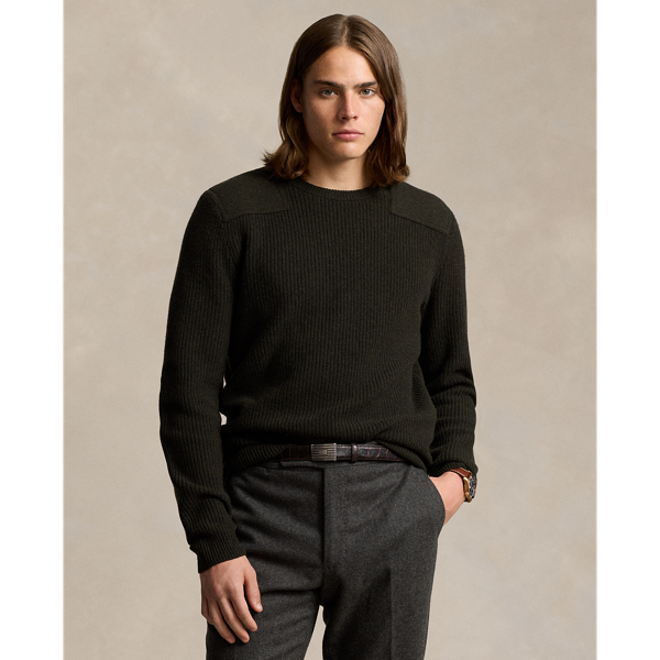 Contrast-Panel Wool Crewneck Sweater