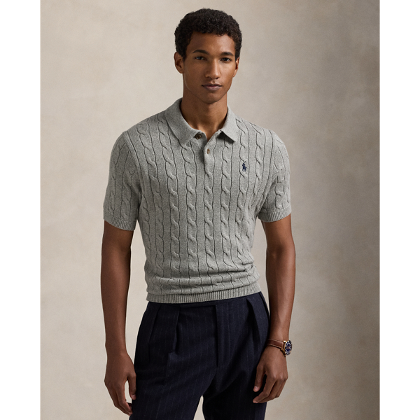 Cable-Knit Cotton Polo-Collar Sweater