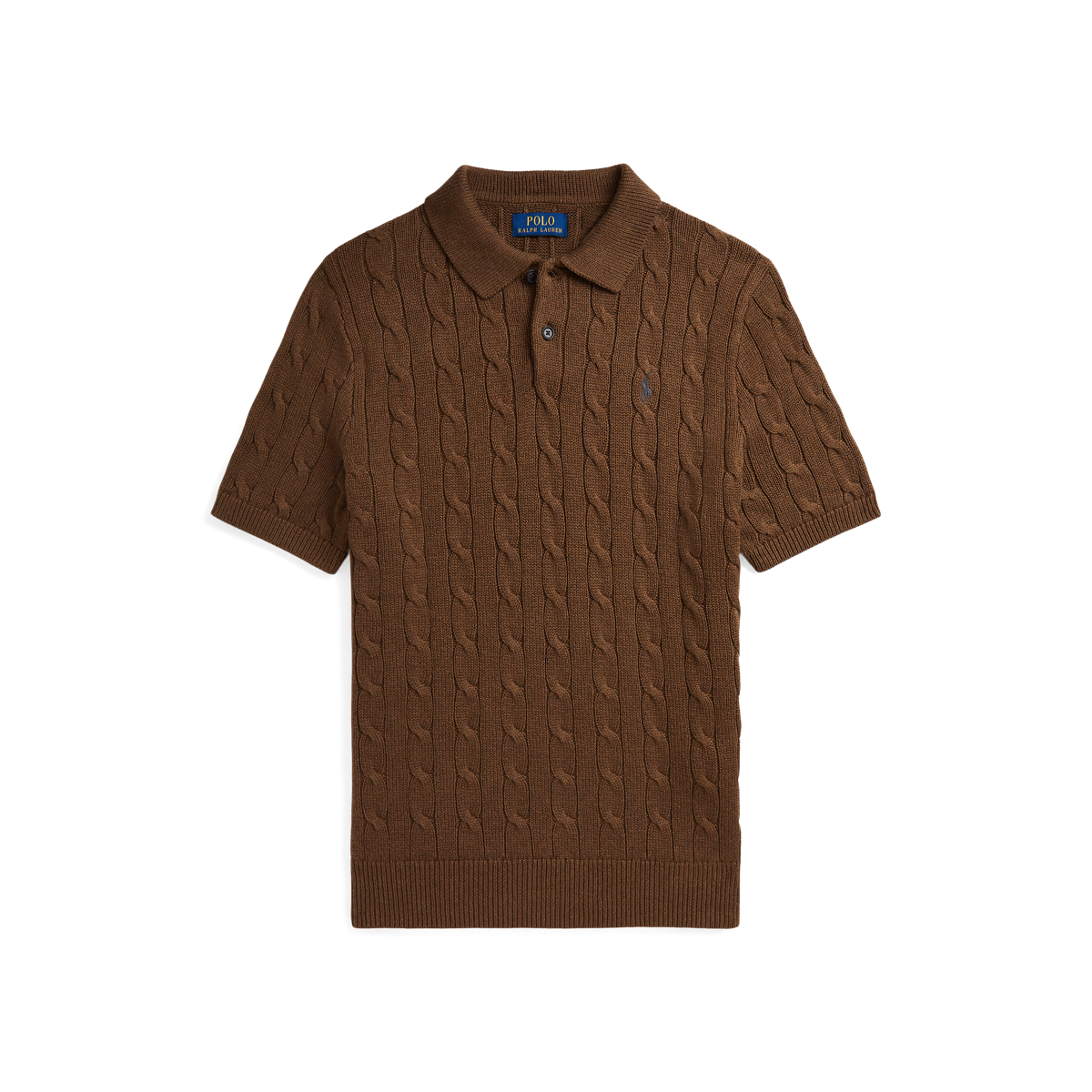 POLO RALPH LAUREN 半袖ケーブルニットコットン ブラウン ラルフローレン コットン ケーブルニット ポロマーク 半袖