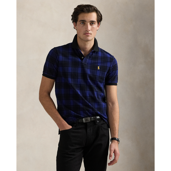 Custom Slim Fit Plaid Mesh Polo Shirt