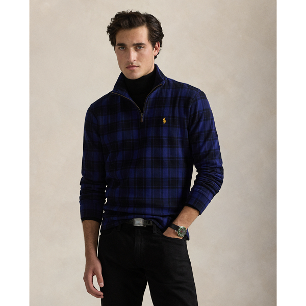 Plaid Estate-Rib Quarter-Zip Pullover