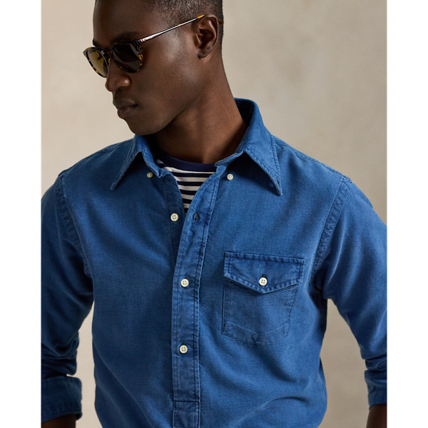 RALPH LAURENオックスフォードニットシャツ インディゴ染抜きXL クラシック フィット インディゴ オックスフォード ポップオーバー