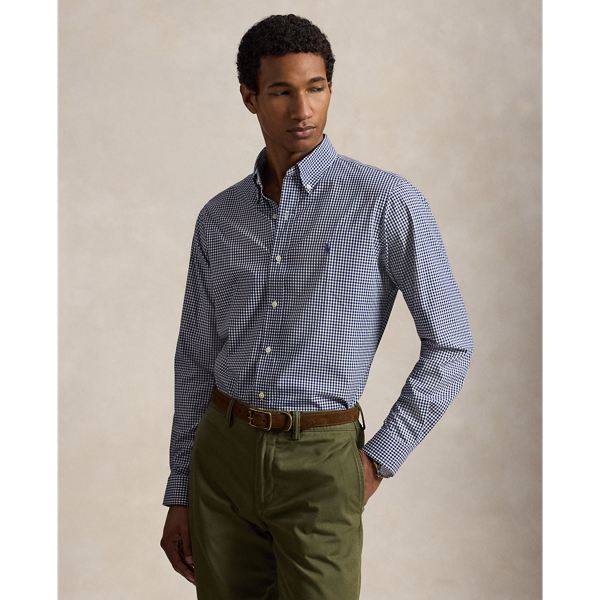 Navy/White Classic Fit Gingham Stretch Poplin Shirt Polo Ralph Lauren 1