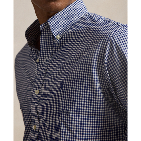 Navy/White Classic Fit Gingham Stretch Poplin Shirt Polo Ralph Lauren 6