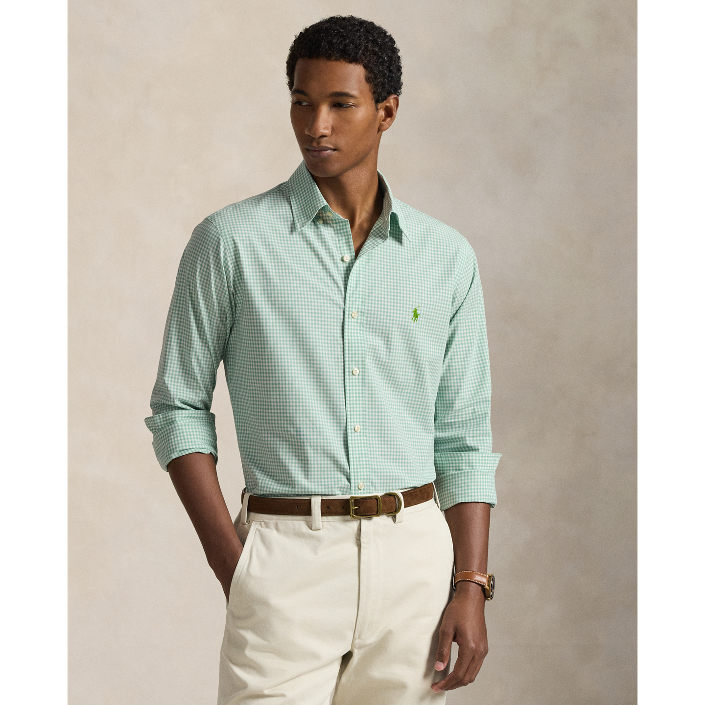 Рубашка Ralph Lauren Classic Fit Gingham Stretch Poplin, цвет: Зелёный белый — фото 5