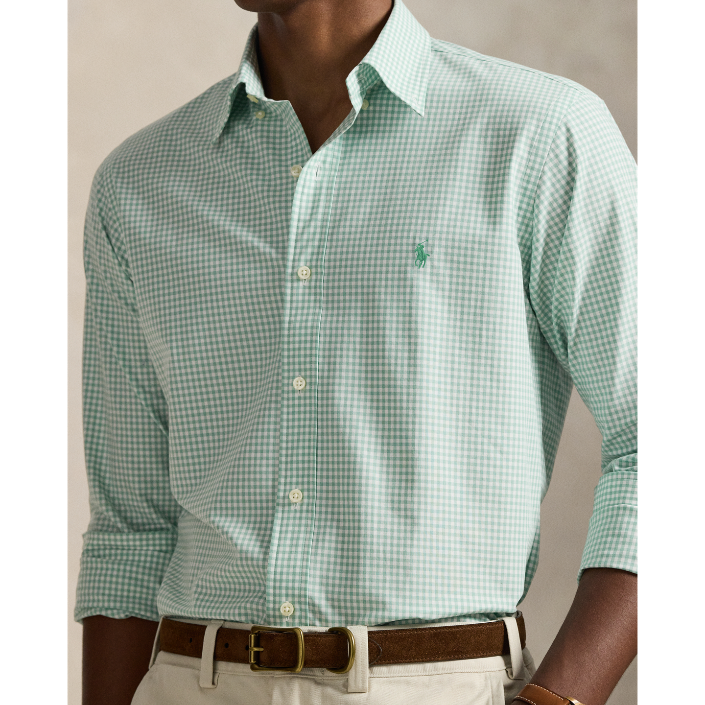 Рубашка Ralph Lauren Classic Fit Gingham Stretch Poplin, цвет: Зелёный белый — фото 3