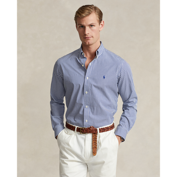 Navy/white Classic Fit Striped Stretch Poplin Shirt Polo Ralph Lauren 1