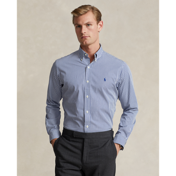 Navy/White Slim Fit Striped Stretch Poplin Shirt Polo Ralph Lauren 1
