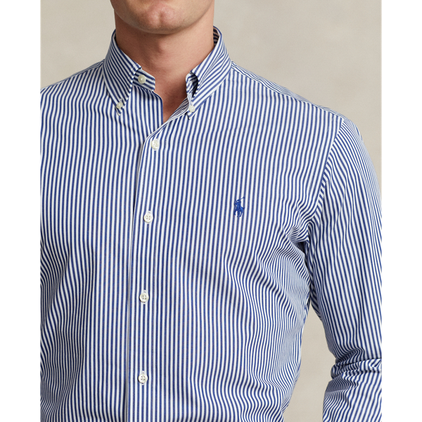 Navy/White Slim Fit Striped Stretch Poplin Shirt Polo Ralph Lauren 6